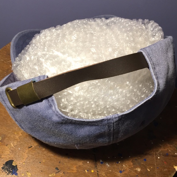 Skipper’s hat full 6 panel adjustable leather back strap boating cap faded blue - Picture 7 of 13